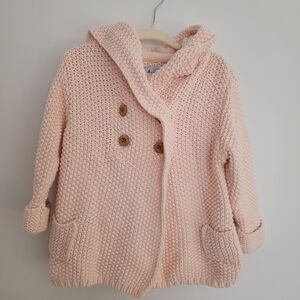 🧸2/20$ Beba Bean Kids Knit Sweater Cardigan Light Peach Pink Size 12-18M Cotton
